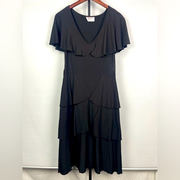 Leona Edmiston Frocks Black Tiered Ruffle Layered Short Sleeve Dress - Picture 1 of 8